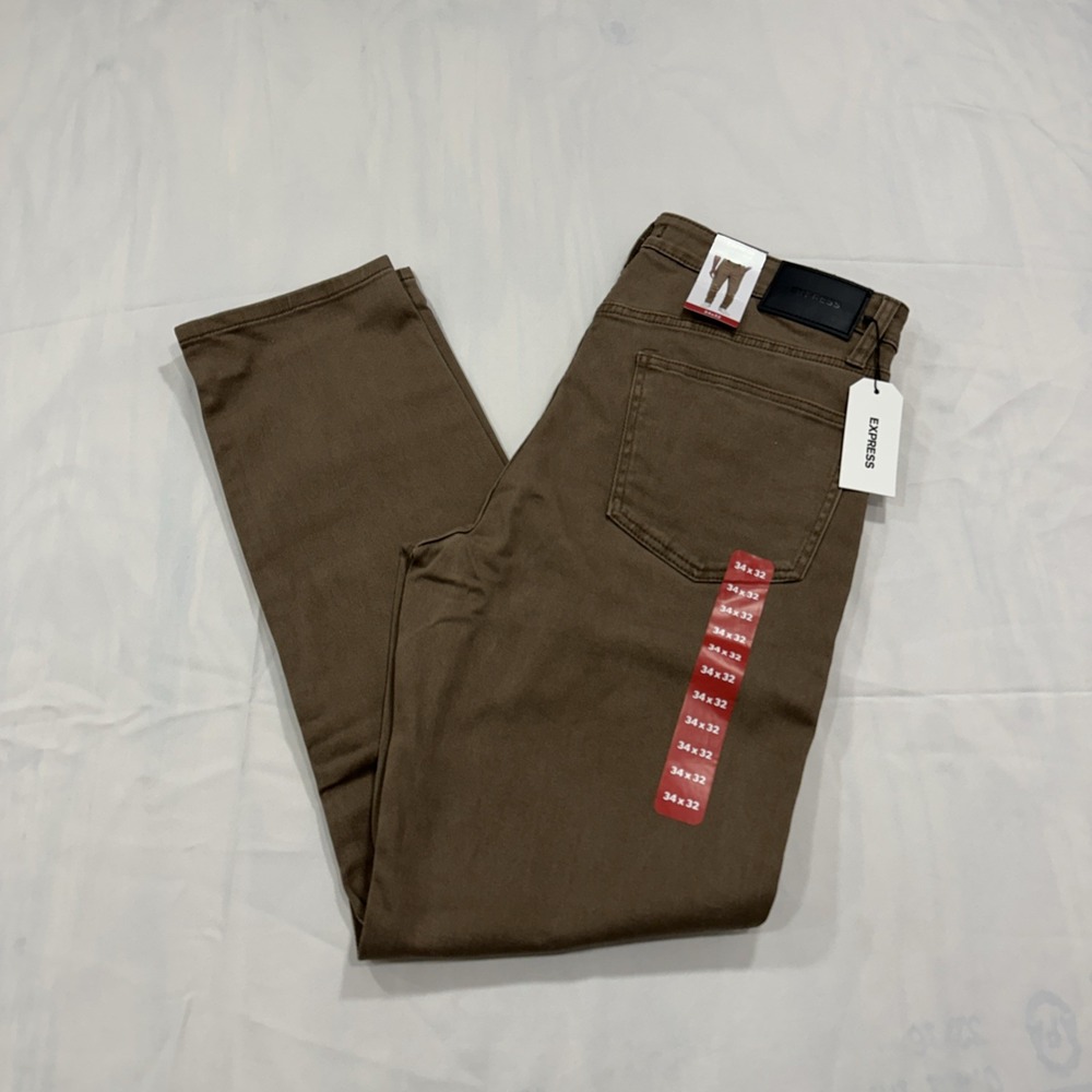Men's Express Brown Slim Fit Denim Jeans, Size 34 x 32 NWT